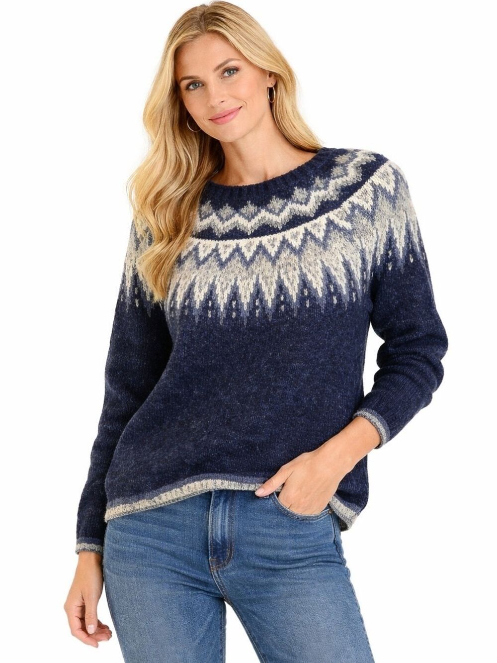WIND RIVER Heritage Faire Isle Blue Knit Long Sleeve Sweater Size Small